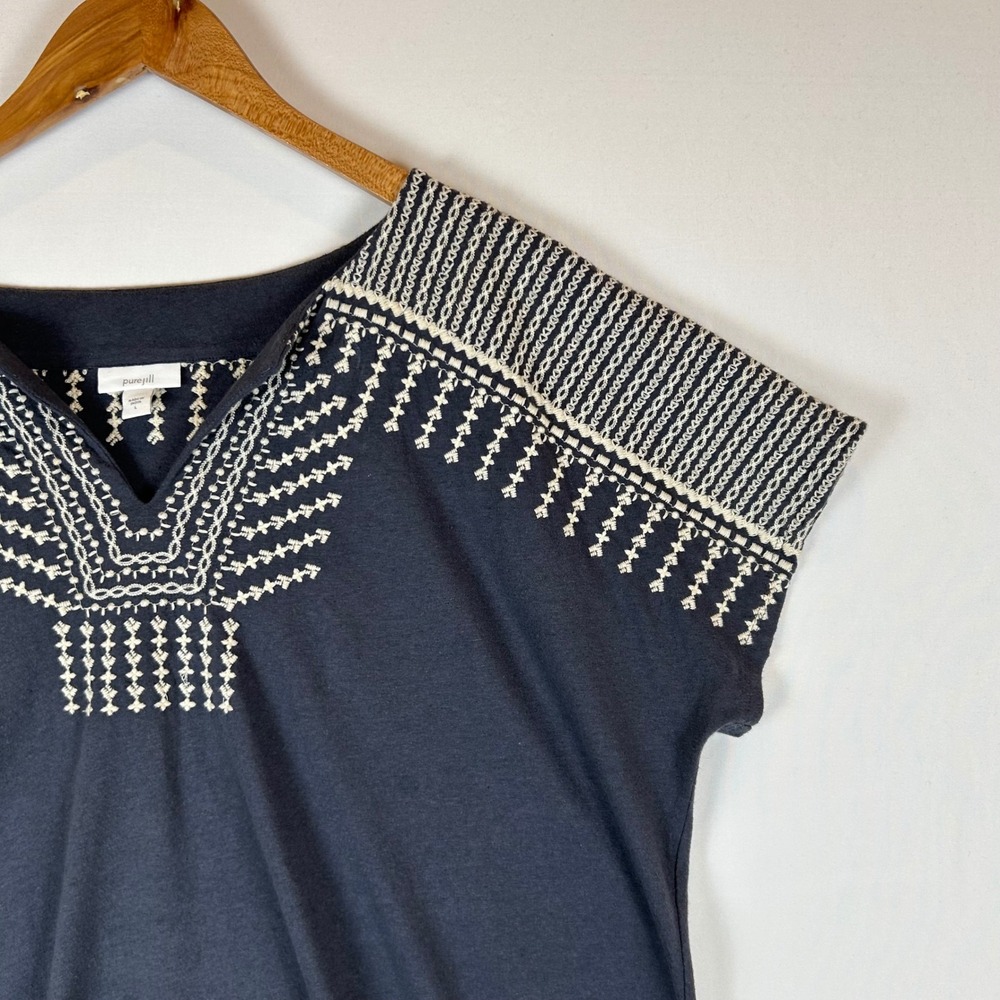 Pure Jill J Jill Embroidered V Neck Top Gray Linen Cotton Blend Women's L - Picture 7 of 12